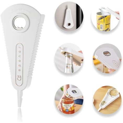 Manual Jar Opener, 3 in 1 Multifunction Beer Bottle Opener, Can Opener, Kitchen Tool, Magnetic Design for Weak Hands, Elderly and Arthritis Patients, White (1/5)