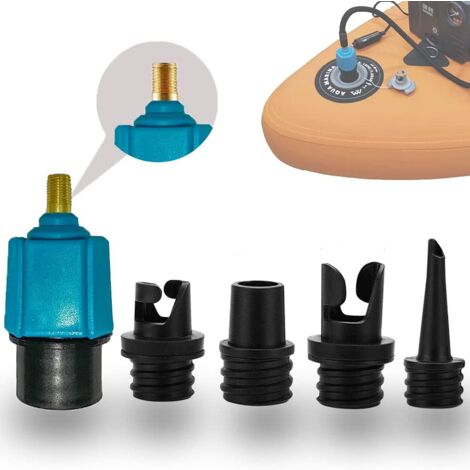 Paddle Board Pump Adapter, Kayak Pump Adapter with 4 Air Valve Nozzles for Kayak/Inflatable Bed/Stand Up Paddle Board/Boat, Air Valve Converter (Blue)