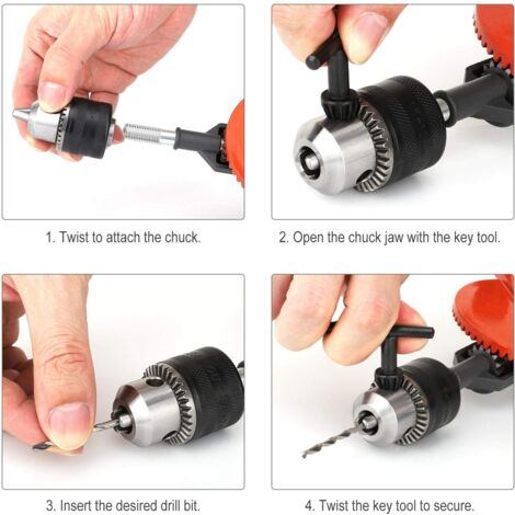 Hand Drill, Double Sprocket Hand Drill Made of Cast Steel with 3/8 inch (1.5-10 mm) Powerful Drill Chuck
