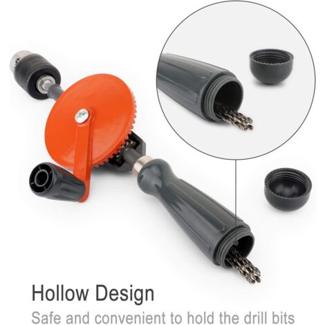Hand Drill, Double Sprocket Hand Drill Made of Cast Steel with 3/8 inch (1.5-10 mm) Powerful Drill Chuck