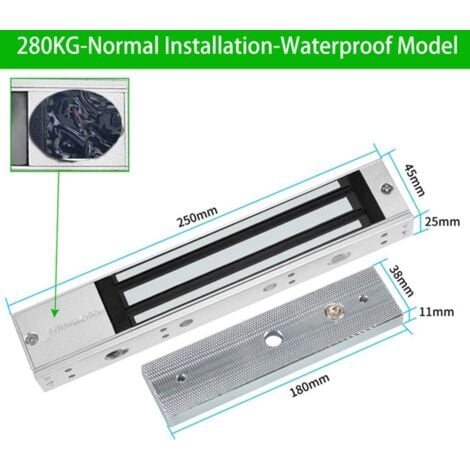 12V Waterproof Electric Magnetic Electromagnetic Door Lock 280kg 600lbs for Access Control System Magnetic Door Lock with Holding Force Outdoor Indoor