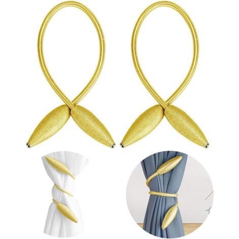 2 Pack Curtain Tiebacks Clip Rope Tiebacks Knitting Braiding Curtain Buckle Natural and Simple Style Curtain Tiebacks Decoration for Living Room Bedroom - Gold (1/5)