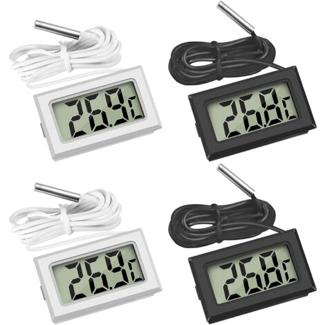 Mini Digital LCD Temperature Thermometer with Temperature Probe Sensor Tester for Refrigerators, Freezers, Aquariums (2 x Black, 2 x White) (1/5)