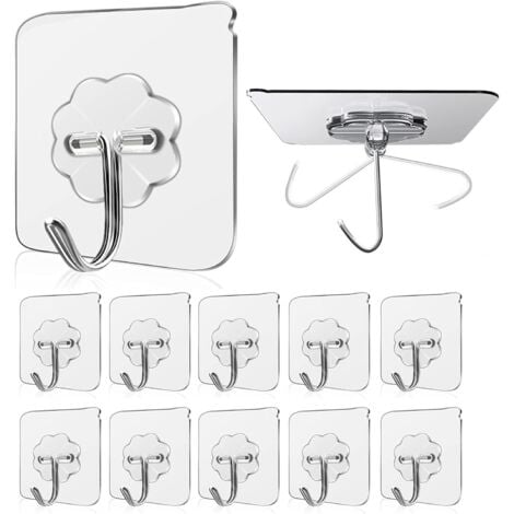 Adhesive Hooks, 15kg(Max) Transparent Stickers Bathroom Wall Hooks