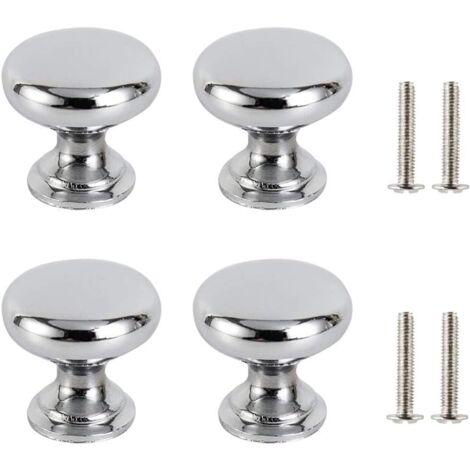 Pack of 4 drawer door handles silver, 30 mm furniture door knob, round drawer knobs, door knobs, furniture handles for cupboard, wardrobe, kitchen, children's room with 4 screws (1/5)