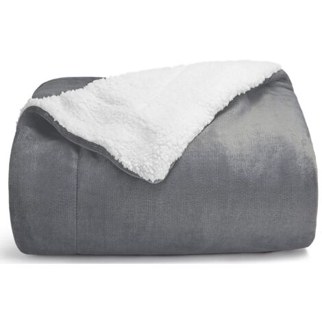 Plaid Fleece Sherpa Blanket 130x160 Single Bed Blanket Charcoal Grey Fur Sofa Throw Reversible Sofa Cover Small Thick Warm Soft Plush Canape Throw 130x160 (Grey) (1/5)
