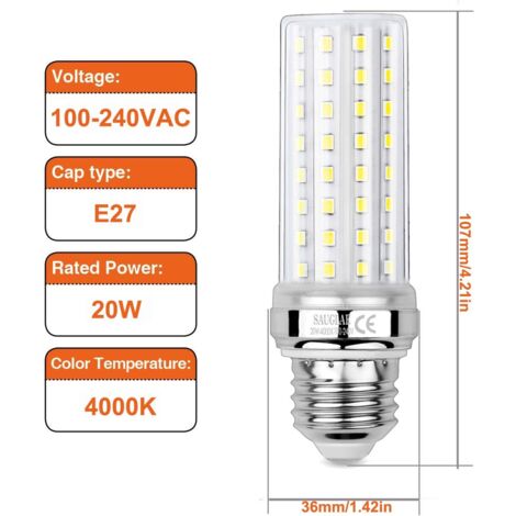 20W LED Corn Bulbs, 150W Incandescent Equivalent, 2300lm, 4000K Neutral ...