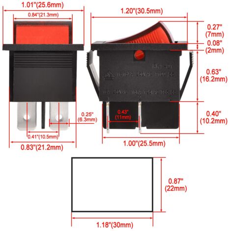 4-Pin ON/OFF Rocker Switch, Red Light (2-Pack)