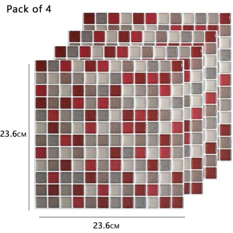 3D Mosaic Self Adhesive Wall Tiles Waterproof Self Adhesive 9.3" x 9.3" for Kitchen Bathroom 4 Pack