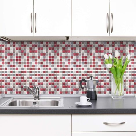 3D Mosaic Self Adhesive Wall Tiles Waterproof Self Adhesive 9.3" x 9.3" for Kitchen Bathroom 4 Pack