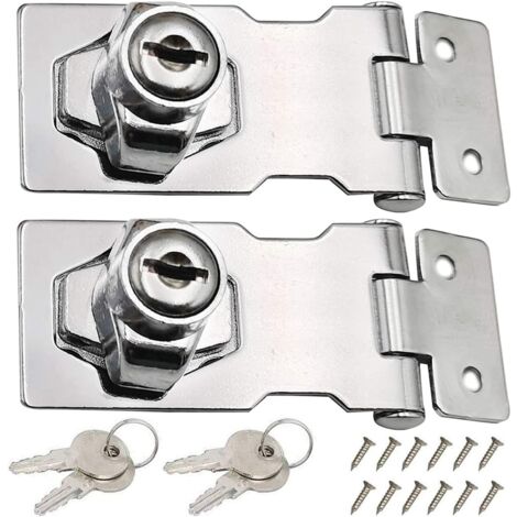2pcs Stainless Steel Locking Shackle, 80mm Door Latch Buckle with Padlock and Key for Locking Shed Doors, Cabinets, Boxes, Furniture (1/5)
