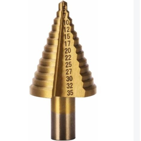 Audel Professional HSS Step Drill Unibit, Diameter 5-35 Mm Titanium, 2 Cutting Edges - Conical Drill Bit - Conical Drill Silver