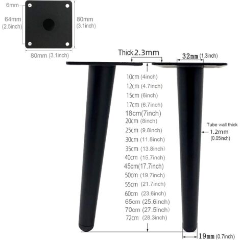 Pack of 4 30 cm Long Metal Table Legs for Modern Furniture Dresser Cabinet Desk Ottoman Chair Replacement Furniture Support Legs 800 kg Load Capacity