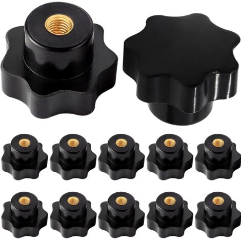 M6 Star Knobs, M6 Female Screw, Knurled Thread Tightening Knob, for Mechanical Machine Tool Equipment, Black Plastic, 10pcs