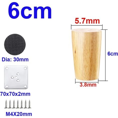 Wooden Furniture Legs, 4 Pack Solid Wood Sofa Leg, Wooden Bed Leg, Wooden Cabinet Leg for Sofa, TV Cabinet, Coffee Table, Bed Leg, 6 cm