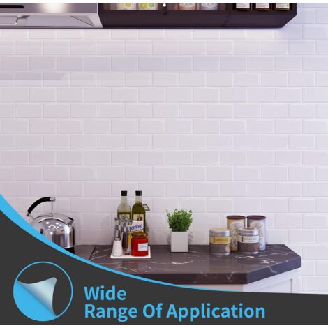 Set of 10 Pieces Self Adhesive White Subway Tiles Self Adhesive Kitchen Bathroom Backsplash 3D Brick Vinyl Adhesive Paper 30 x 30 cm