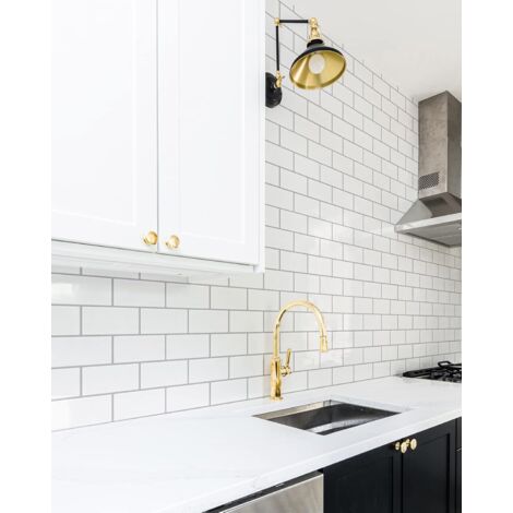 Set of 10 Pieces Self Adhesive White Subway Tiles Self Adhesive Kitchen Bathroom Backsplash 3D Brick Vinyl Adhesive Paper 30 x 30 cm