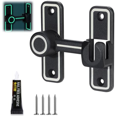Illuminated Sliding Door Lock, 90/180° Sliding Door Lock, No Hole, Sliding Door Latch with Screws and Mounting Accessories, for Bedroom, Bathroom, Kitchen
