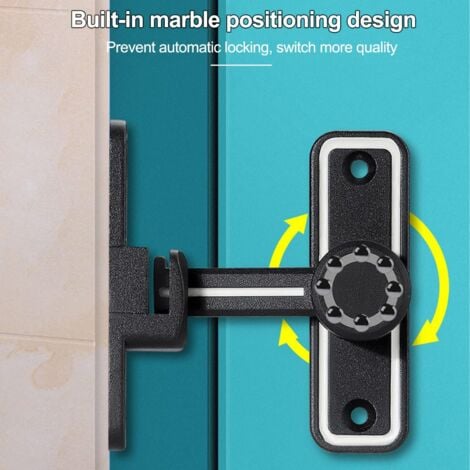 Illuminated Sliding Door Lock, 90/180° Sliding Door Lock, No Hole, Sliding Door Latch with Screws and Mounting Accessories, for Bedroom, Bathroom, Kitchen