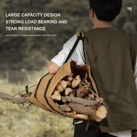 Canvas Firewood Bag, Log Basket, Firewood Storage Bag with Handles, Large Capacity for Fireplace Log Transport (98  43 cm)