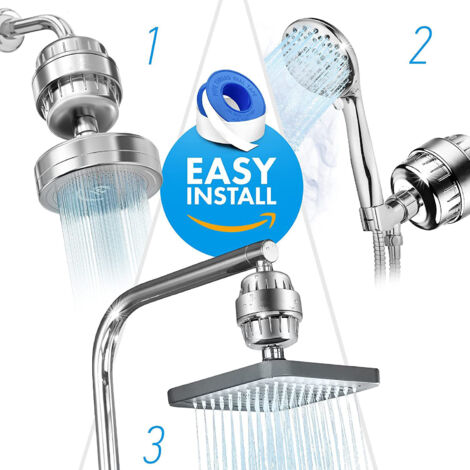 15-stage anti-limescale shower filter with vitamin C - High flow shower filter to remove chlorine and fluoride - 2 cartridges included - Shower filter