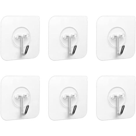 Pack of 6 Hooks | Tri Wall Holder | White Robe Hooks for Wall | Wooden Clot Adhesive Hooks - 6 Pack Transparent Self Adhesive Sticky Hooks 5kg (max)  for Hanging Bathroom Kitchen Ceiling Hanging Wall Door Bathrobes Towel Rack
