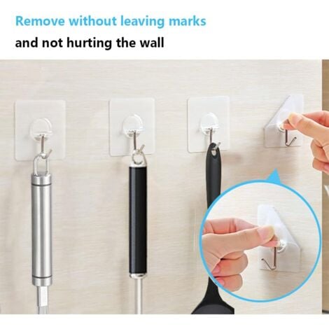 Pack of 6 Hooks | Tri Wall Holder | White Robe Hooks for Wall | Wooden Clot Adhesive Hooks - 6 Pack Transparent Self Adhesive Sticky Hooks 5kg (max)  for Hanging Bathroom Kitchen Ceiling Hanging Wall Door Bathrobes Towel Rack