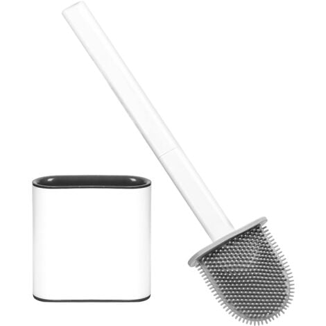 Silicone Toilet Brush, Toilet Brush with Quick Dry Holder, Removable Long Handle Toilet Brush, Wall/Floor Mounted Toilet Broom for Bathroom