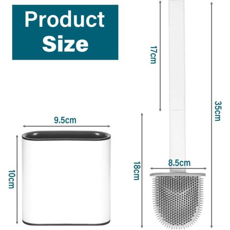 Silicone Toilet Brush, Toilet Brush with Quick Dry Holder, Removable Long Handle Toilet Brush, Wall/Floor Mounted Toilet Broom for Bathroom