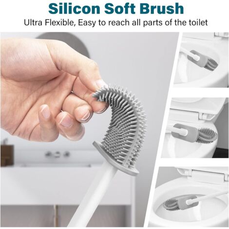 Silicone Toilet Brush, Toilet Brush with Quick Dry Holder, Removable Long Handle Toilet Brush, Wall/Floor Mounted Toilet Broom for Bathroom