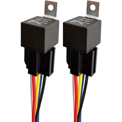12V 40A Car Relay with Colorful Wiring Harness, 5 Pin SPDT Relay for Motorcycle Truck Boat Heavy Duty Switch and Starter Waterproof 2 Pack (1/3)