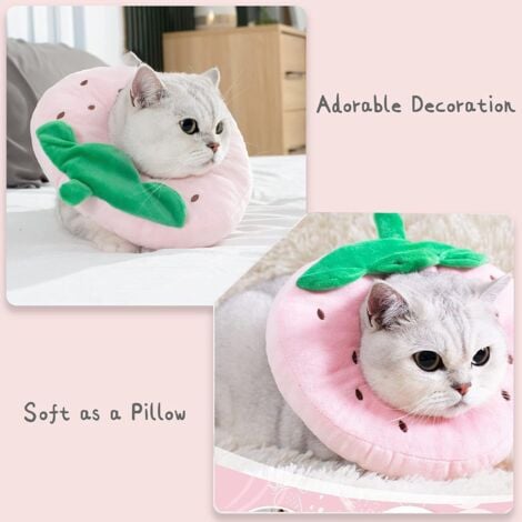 Collars for Cats and Dogs, Protective Collar, Comfortable, Adjustable, Post-Surgical Collar Recovery, Anti-Bite Protection (Strawberries, M)