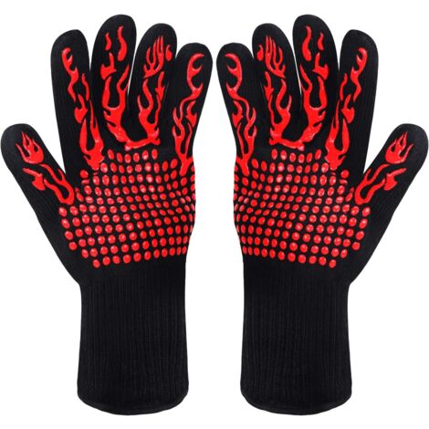 Grill Gloves, Kitchen Gloves, Non-Slip Silicone Oven Gloves, Heat Resistant up to 800 °C, EN407 Certified, BBQ Silicone Gloves for Cooking, Welding, Cooking (Red)