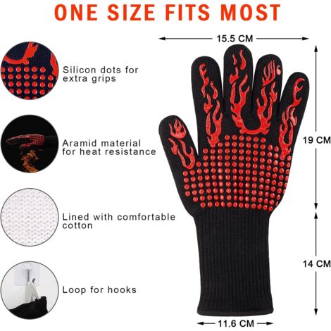 Grill Gloves, Kitchen Gloves, Non-Slip Silicone Oven Gloves, Heat Resistant up to 800 °C, EN407 Certified, BBQ Silicone Gloves for Cooking, Welding, Cooking (Red)