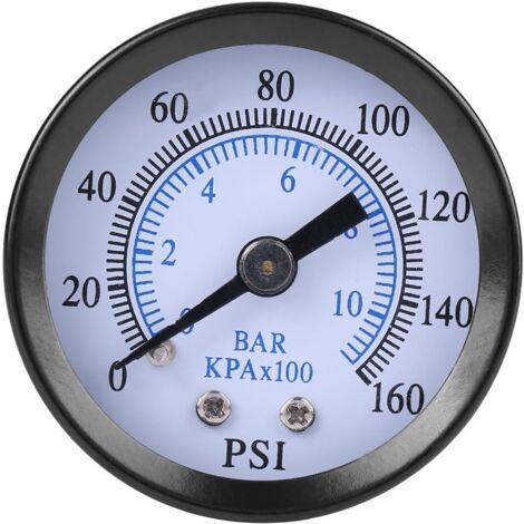 Mini General Purpose Pressure Gauge, Pneumatic and Hydraulic, Dual Scale for Oil, Air, Fuel, Water, 0-160 psi, 0-10 bar, 1/8" NPT Thread (1/5)