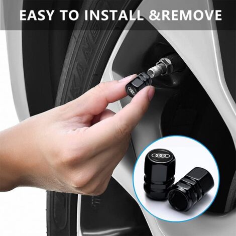 4pcs Car Valve Caps, Metal Car Valve Caps with Logo, Compatible with Audi A1 A3 RS3 A4 A5 A6 A7 RS7 A8 Q3 Q5 Q7 R8 S Series, Tire Accessories, Black