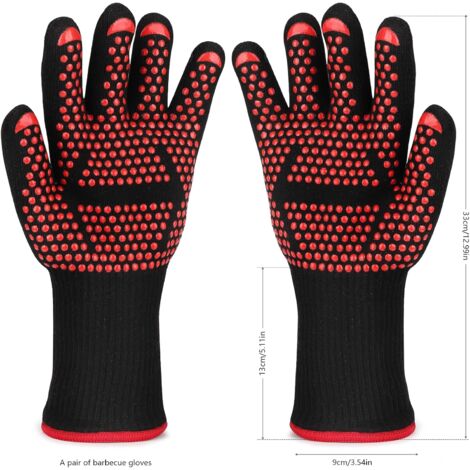 Grill Gloves, 1 Pair - Heat Resistant Oven Gloves up to 800 °C, Heat Resistant and Non-Slip Kitchen Gloves, Kitchen Pot Holder Gloves for BBQ, Grill, Oven, Kitchen and Fireplace