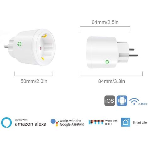 Connected Socket, 16A WiFi Connected Power Strip, Smart Socket, Compatible with Alexa, Google Home, WiFi Socket, Remote Control via APP and Timing Function, No Hub Required, Only 2.4GHz