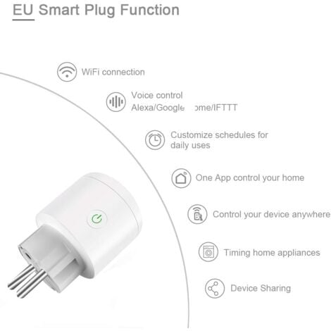 Connected Socket, 16A WiFi Connected Power Strip, Smart Socket, Compatible with Alexa, Google Home, WiFi Socket, Remote Control via APP and Timing Function, No Hub Required, Only 2.4GHz