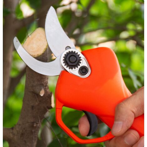 Battery Powered Pruning Shears, Electric Pruning Shears, Cordless Electric Pruning Shears with Brushless Motor, 1 Pack, 2 Ah Rechargeable Lithium Battery, Cutting Diameter 25 mm (Orange)