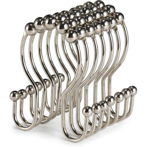 12 Pack Shower Curtain Hooks, Rustproof Stainless Steel with Anti-Drop Sliding Double Hooks for Bathroom Shower Curtain (Nickel) (1/5)