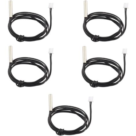 5 Pack Waterproof NTC Temperature Sensor Probe 10K 1% 3950 Thermistor 1m Extension Cable Temperature Detector Meter for Car Air Conditioner/Refrigerator (1/4)