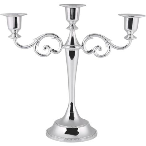 3 Branches Candlestick Holder, Vintage Metal Candle Holder for Wedding Home Table Decoration (Color: Silver) (1/5)