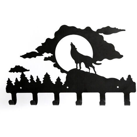 Wall decoration, coat hook, wall coat rack, black hook, wall decoration, metal, key hanger, steel, door organizer, hanger, key (a wolf) (1/4)
