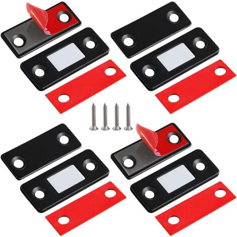 Magnetic Door Magnet, 4 Pack Ultra Thin Stainless Steel Magnetic Catches for Sliding Doors of Cabinets, Kitchens, Wardrobes, Drawers and Furniture etc., Black