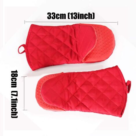 1 Pair Double Oven Gloves, Universal Rubber Cotton BBQ Gloves, 540℉ Heat Resistant Cooking Gloves, Long Thick Soft Oven Mitts for Kitchen BBQ Cooking (Red)