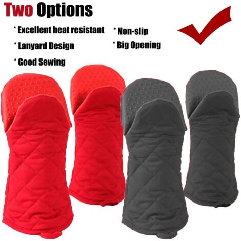 1 Pair Double Oven Gloves, Universal Rubber Cotton BBQ Gloves, 540℉ Heat Resistant Cooking Gloves, Long Thick Soft Oven Mitts for Kitchen BBQ Cooking (Red)