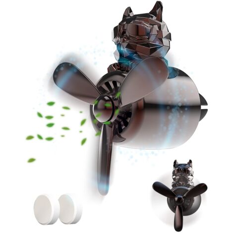 Air Diffuser for Car Cartoon Bulldog Pilot Perfume Diffuser with Rotating Propeller Long Lasting Room Fragrance Cute Car Accessories for Men and Women (Black) (1/5)