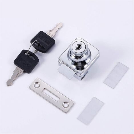 Glass door lock, chrome steel lock, glass pane lock, lock for glass doors, showcase lock with, for 5-8 mm glass door drill with 2 keys (1/4)