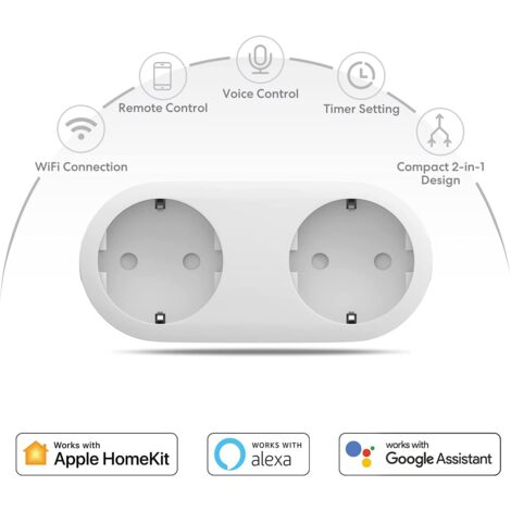 Connected socket (Type F), intelligent socket compatible with Apple HomeKit, Siri, Alexa, Google Home and Google Nest, programmable WiFi socket with voice command and remote control (1 piece)